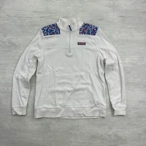 Vineyard Vines 1/4 Zip Sweatshirt Size Medium White Quarter USA Stars Whale